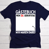 dunkeblaues female T-Shirt mit Fläche für Unterschriften als Party-Gästebuch Geburtstagsidee von Love & Faith