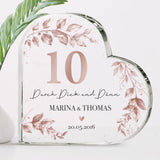 Rosen Hochzeit - Personalisiertes Glasherz für Paare zum 10. Hochzeitstag