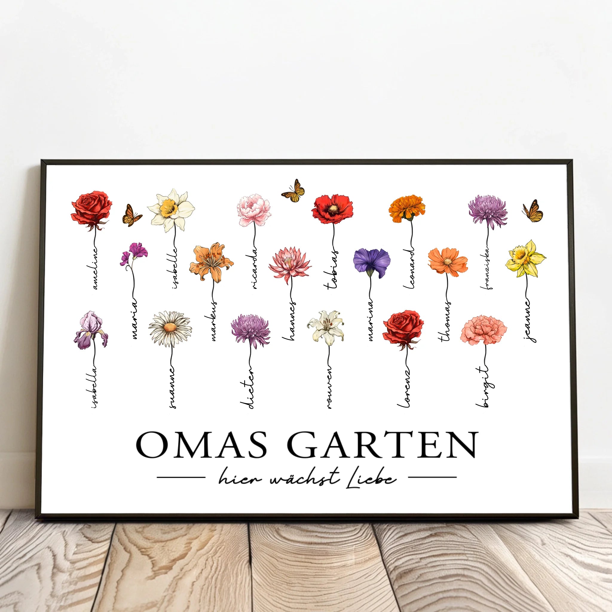 Personalisiertes Poster mit Blumen für Oma und Mama Hier wächst Liebe