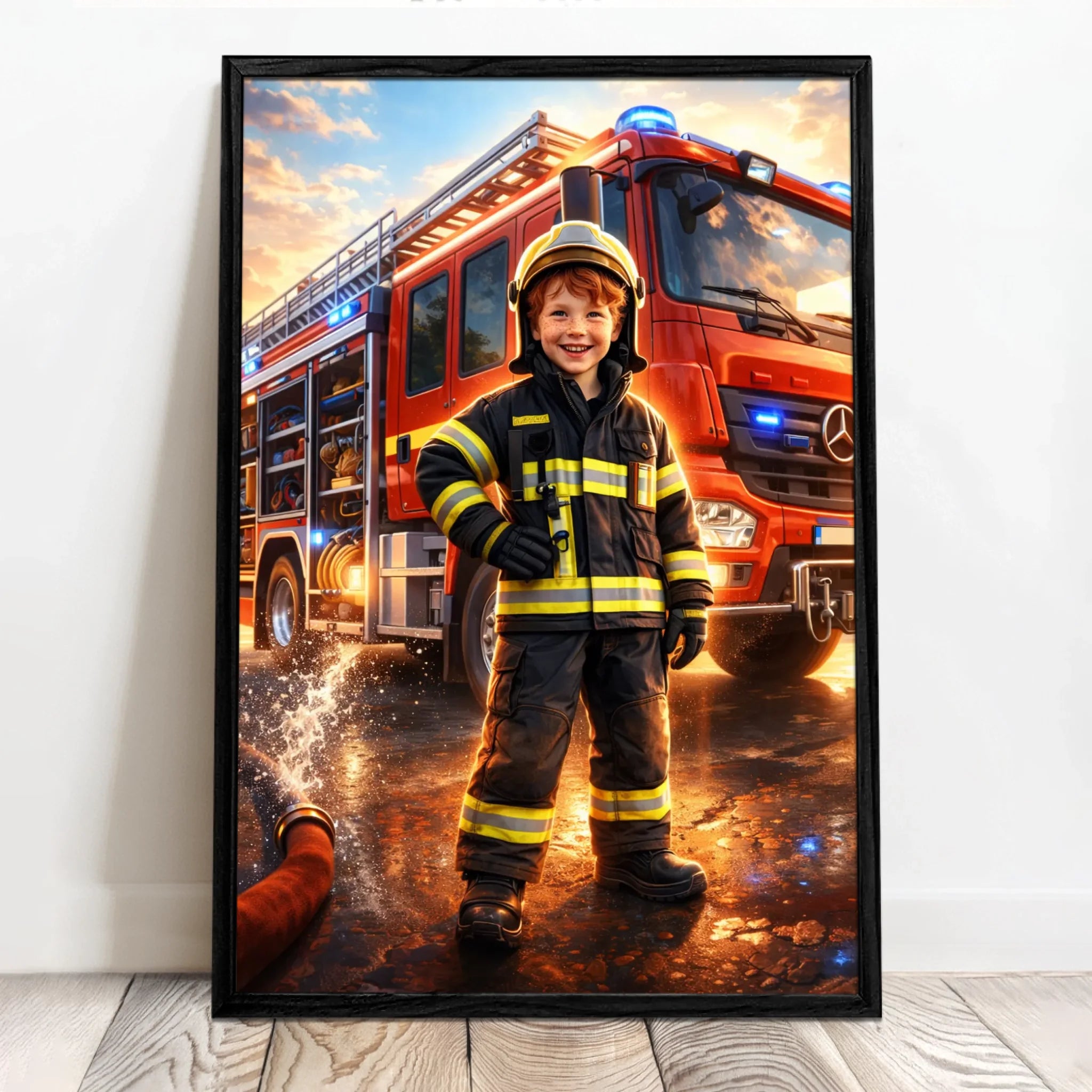Personalisiertes Poster mit epischer Feuerwehr-Szene für Kids Feuerwehr – Motiv 4