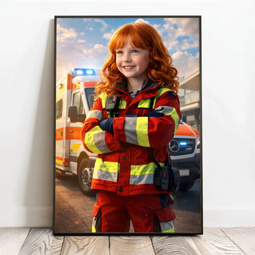 Personalisiertes Poster mit epischer Rettungswagen-Szene für Kids Rettungswagen