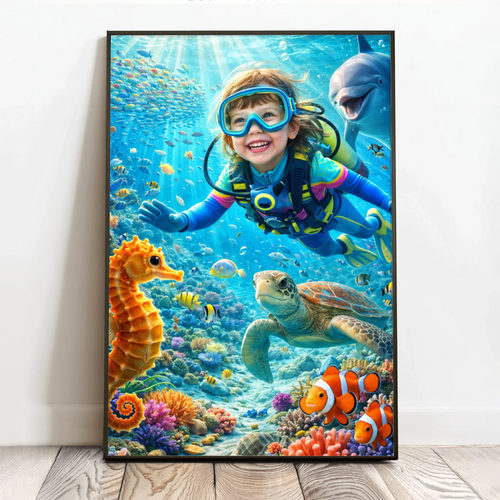 Personalisiertes Poster mit Unterwasser-Szene für Kids und Family Tauchgang