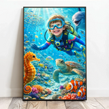 Personalisiertes Poster mit Unterwasser-Szene für Kids und Family Tauchgang – Motiv 3