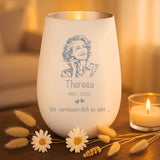Personalisiertes Windlicht mit Foto als Skizze Wir vermissen dich ... – Motiv 2