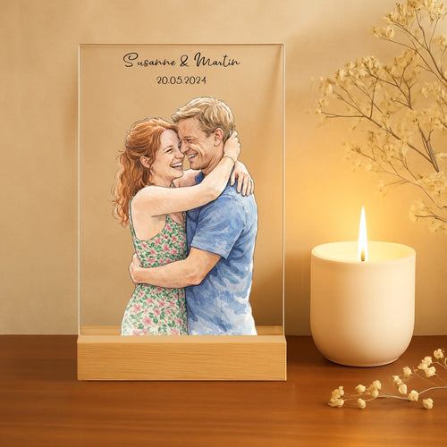 Personalisierter Acrylaufsteller mit Wasserfarben-Effekt für Paare zum Jahrestag Liebes Portrait