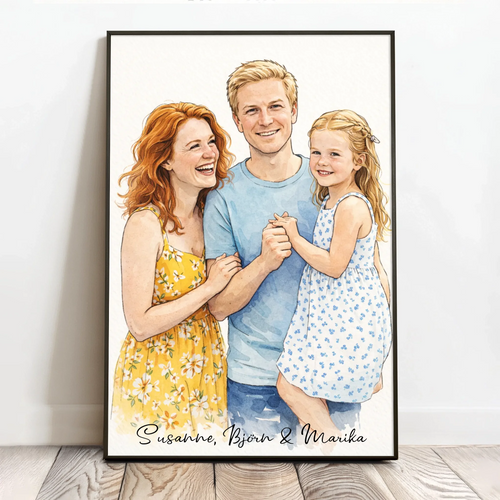 Personalisiertes Poster für die Familie und Paare im Wasserfarben Stil Familienportrait