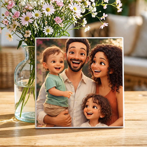 Personalisierte Deko-Fliese für Papa mit Fotoupload und Cartoon-Effekt Cartoon Love Papa