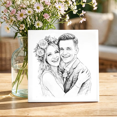 Personalisierte Deko-Fliese mit Fotoupload und Line-Art-Effekt Line-Art