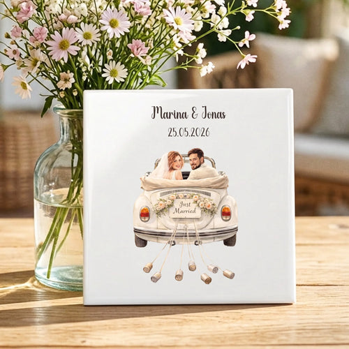 Personalisierte Deko-Fliese mit Wasserfarben-Effekt für Paare zur Hochzeit Der schönste Tag