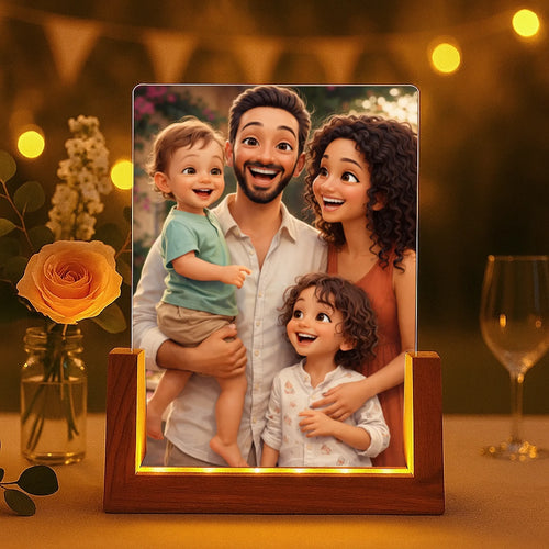 Personalisierter LED Aufsteller für Papa mit Cartoon-Effekt Cartoon Love Family