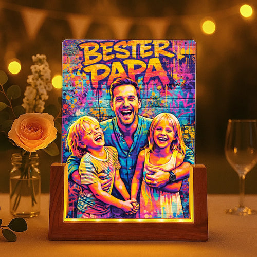 Personalisierter LED Aufsteller für Papa mit Streetart-Effekt Streetart für Papa