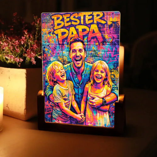 Personalisierter LED Aufsteller für Papa mit Streetart-Effekt Streetart für Papa – Motiv 2