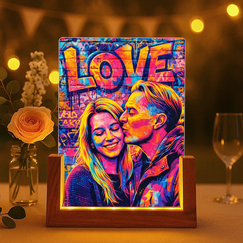 Personalisierter LED Aufsteller für Paare mit Streetart-Effekt Streetart Love