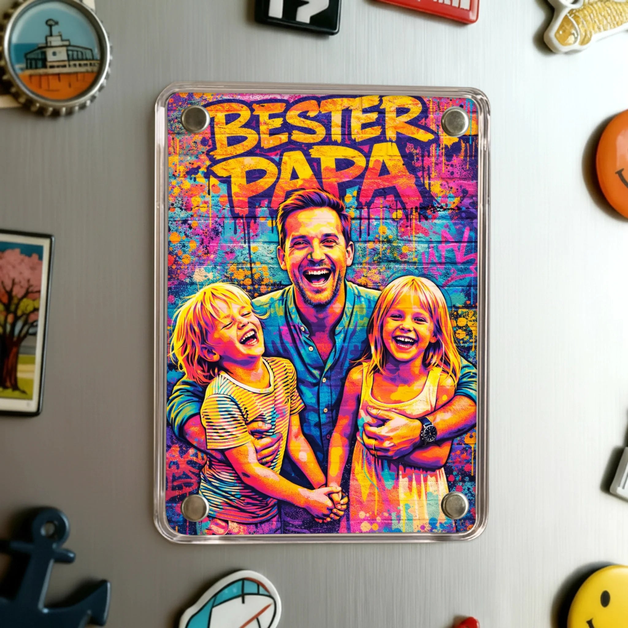 Personalisierter Acryl Magnet für Papa mit Streetart-Effekt Streetart für Papa