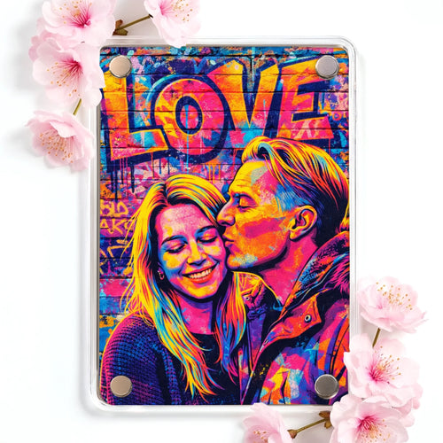Personalisierter Acryl Magnet für Paare mit Streetart-Effekt Streetart Love – Motiv 2