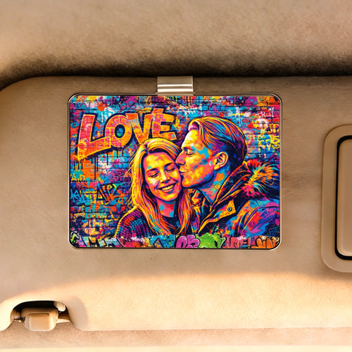 Personalisierter Clip für die Auto Sonnenblende für Paare mit Streetart-Effekt Streetart Love