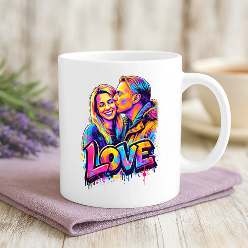 Personalisierte Tasse mit Druck Streetart-Effekt für Paare – Streetart Love