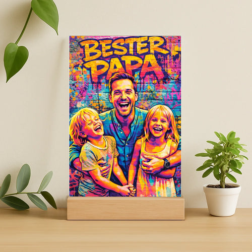 Personalisierter Acrylaufsteller mit Streetart-Effekt für Papa Streetart für Papa – Motiv 2