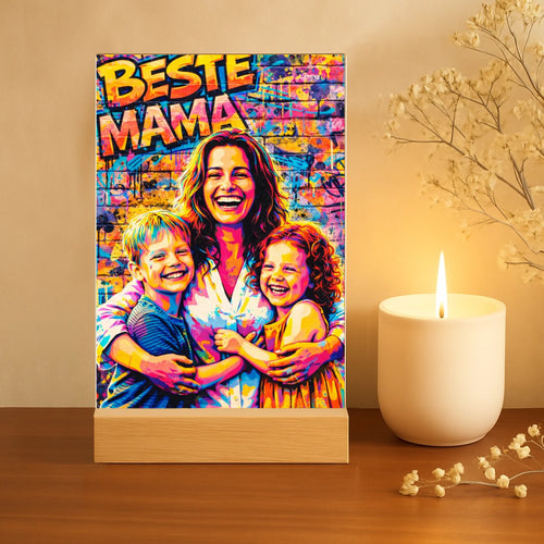 Personalisierter Acrylaufsteller mit Streetart-Effekt für Mama Streetart für Mama