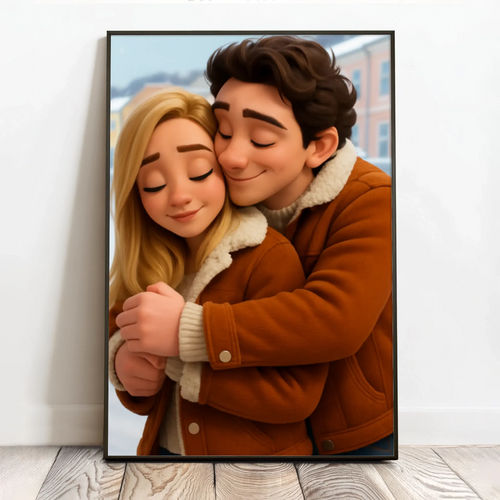 Personalisiertes Poster mit Cartoon 3D Effekt für Paare Cartoon Love