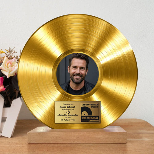 Personalisierte Schallplatte mit Foto zum Geburtstag – Goldene Schallplatte