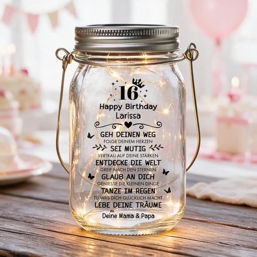 Personalisiertes LED Solarlicht mit Druck zum Geburtstag – Zum Geburtstag