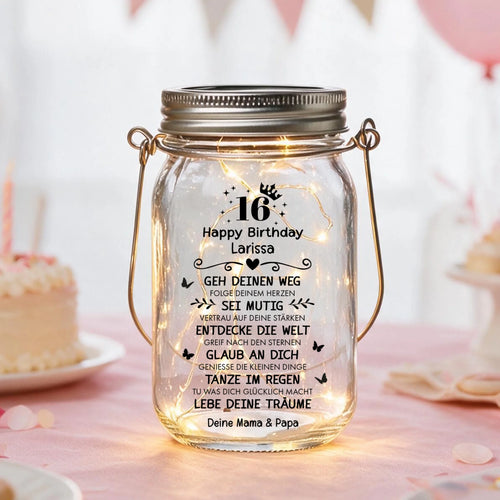 Personalisiertes LED Solarlicht mit Druck zum Geburtstag – Zum Geburtstag – Motiv 2