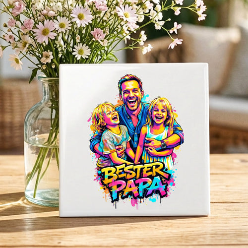 Personalisierte Deko-Fliese mit Foto für Papa – Streetart für Papa
