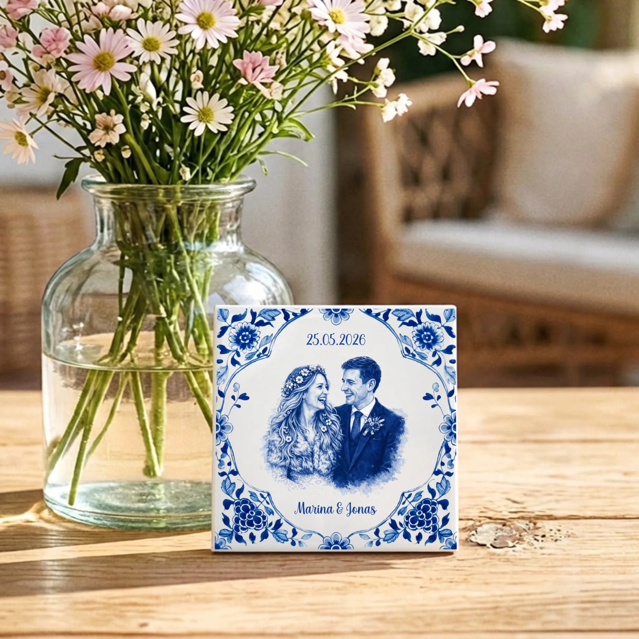Personalisierte Deko-Fliese für Paare zur Hochzeit – Motiv 3