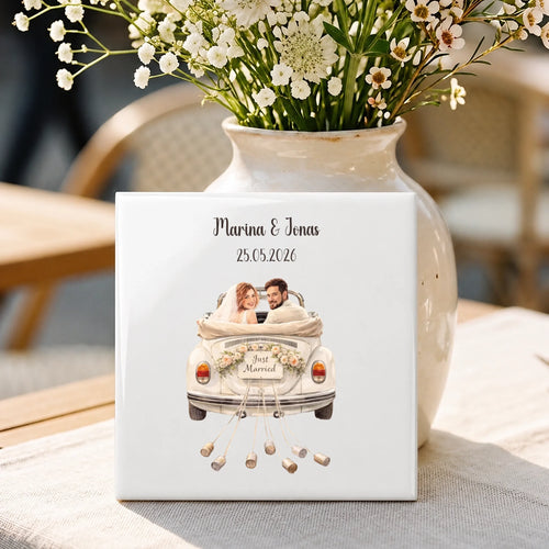 Personalisierte Deko-Fliese mit Foto zur Hochzeit für Paare – Der schönste Tag – Motiv 2