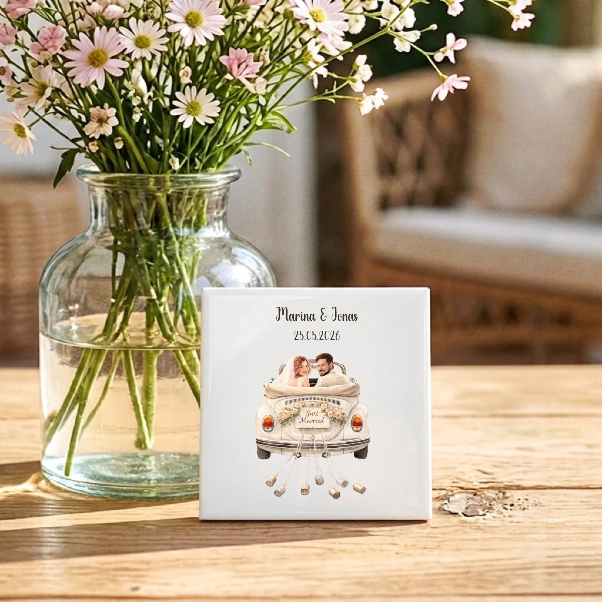 Personalisierte Deko-Fliese mit Foto zur Hochzeit für Paare – Der schönste Tag – Motiv 3