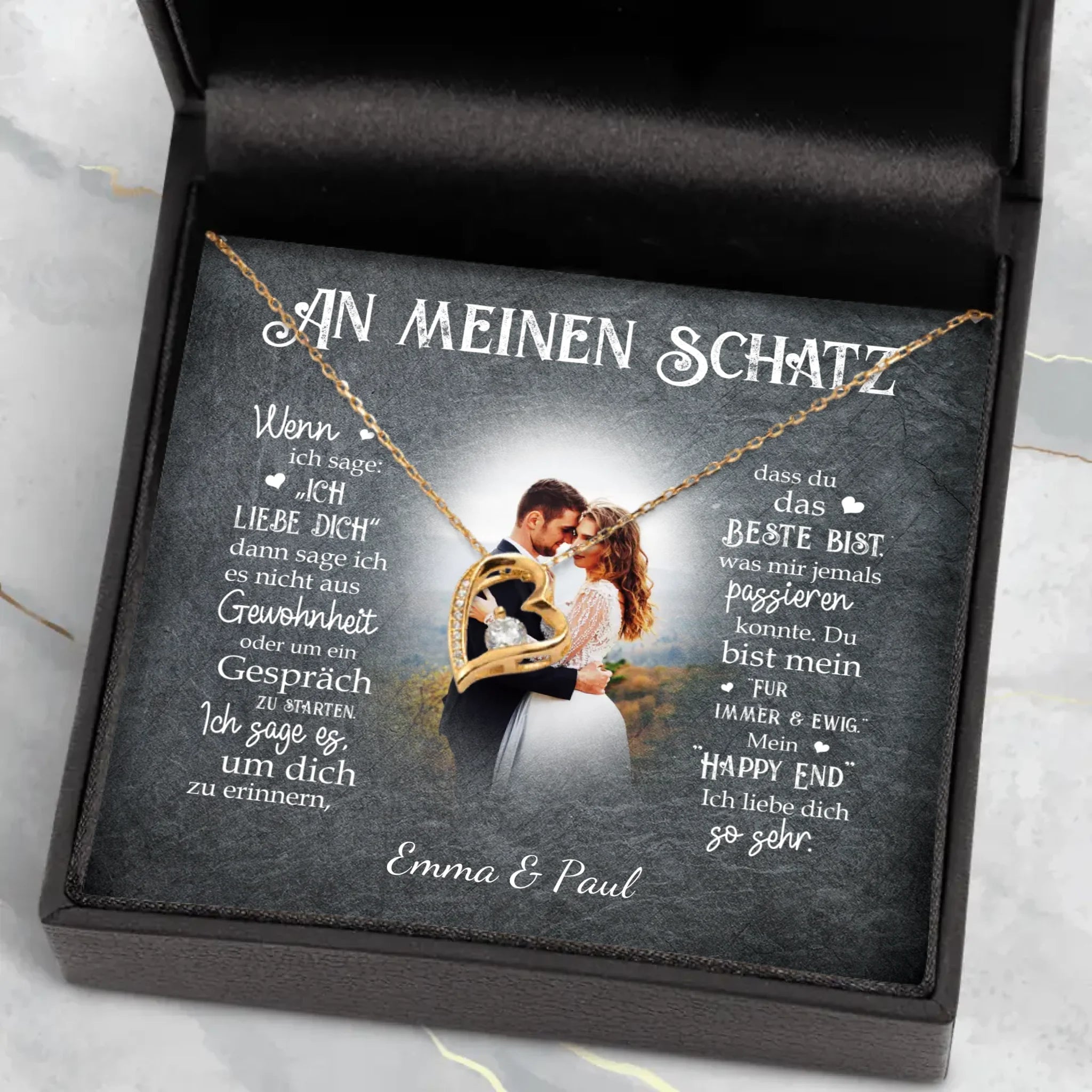 Personalisierte Kette mit Gravur für Paare – Mein Happy End – Motiv 4