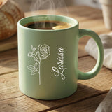 Personalisierte Tasse mit Gravur Geburtsblume und Name – Deine Blume – Motiv 8