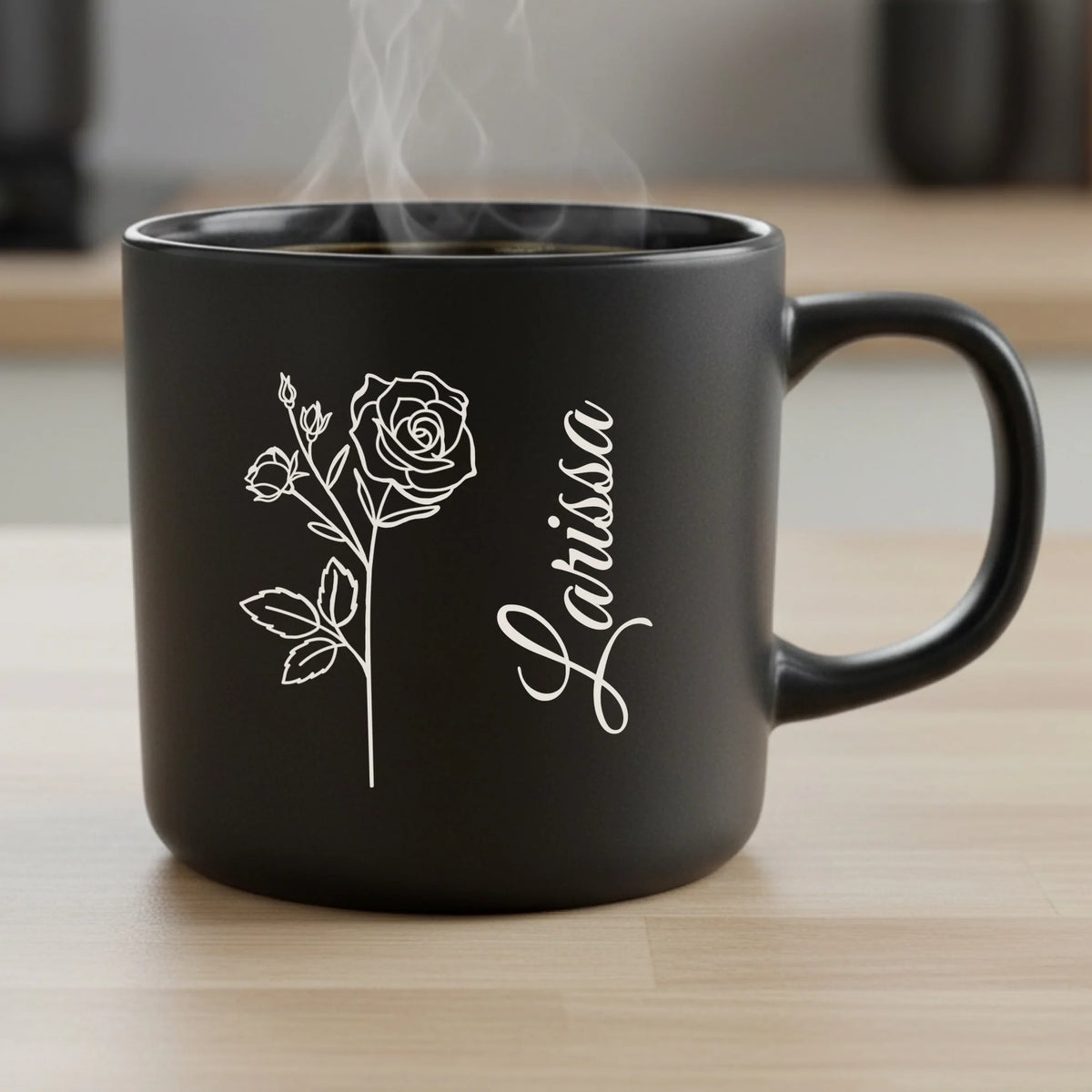Personalisierte Tasse mit Gravur Geburtsblume und Name – Deine Blume