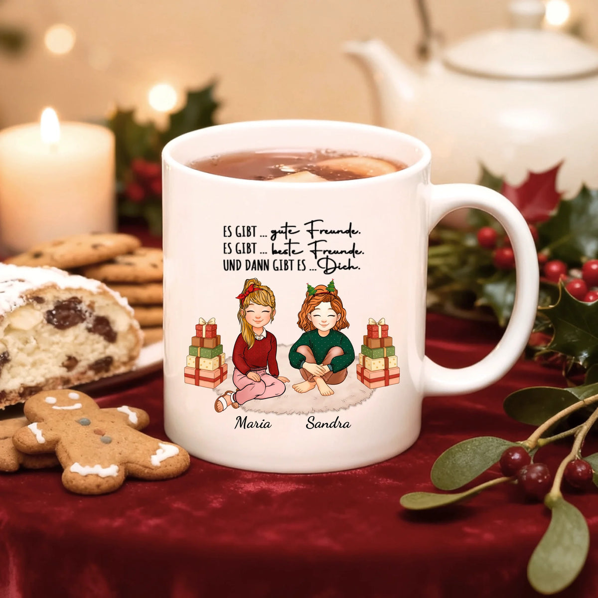 Personalisierte Tasse mit Namen für Freundinnen zu Weihnachten – Auf Uns