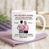 Personalisierte Tasse mit Druck zum Vatertag von Mama – An meinen Sohn