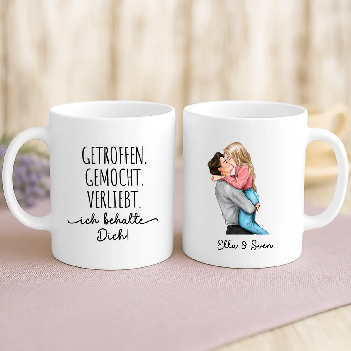 Personalisierte Tasse mit Druck für Paare Ich behalte Dich