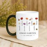 Personalisierte Blumen-Tasse mit Namen für Oma und Mama – Hier wächst Liebe – Motiv 9