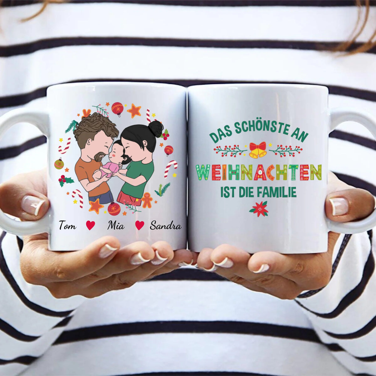 Personalisierte Tasse Unser erstes Weihnachten mit Druck für die Familie