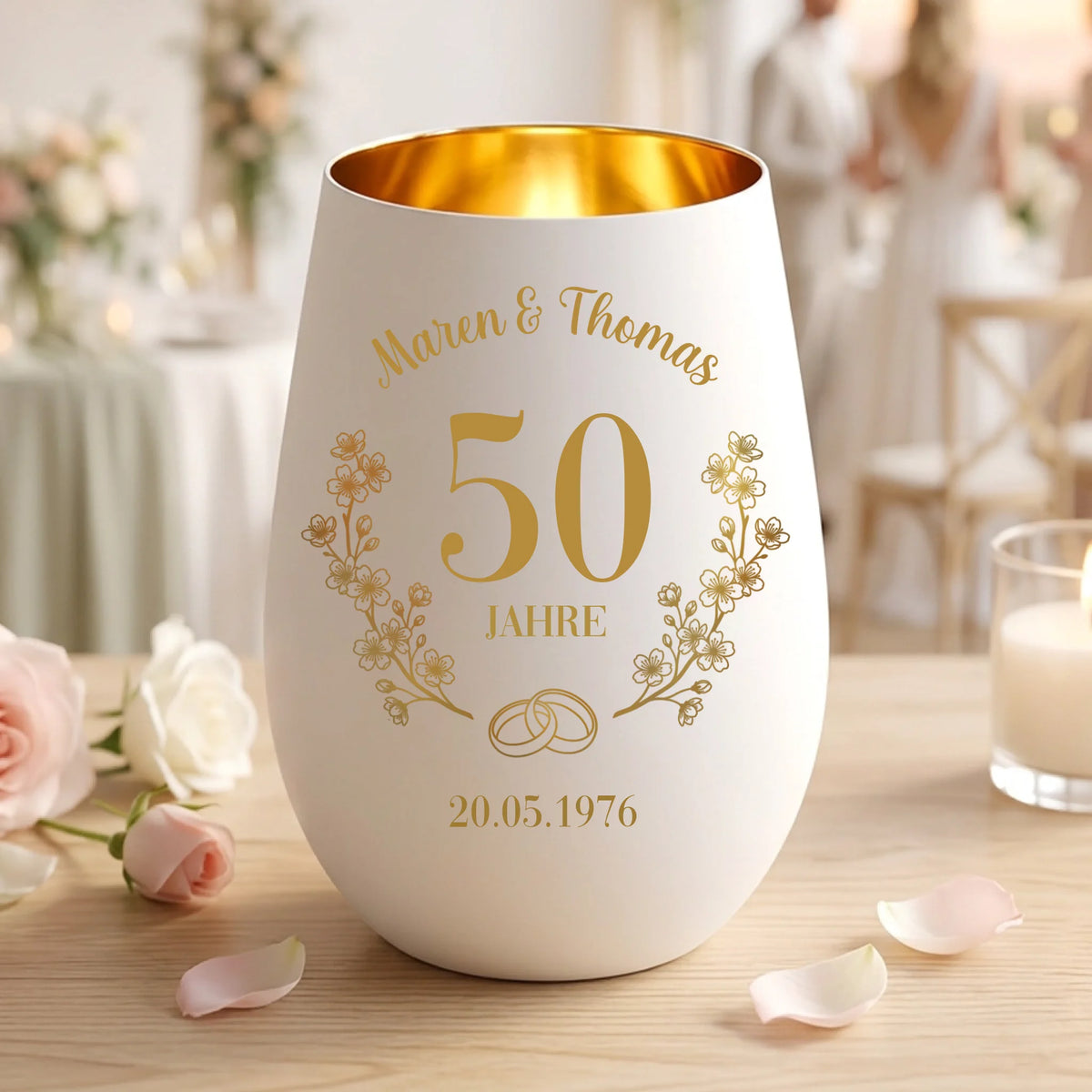 Personalisiertes Windlicht mit Gravur zum Hochzeitstag für Paare – In Liebe vereint