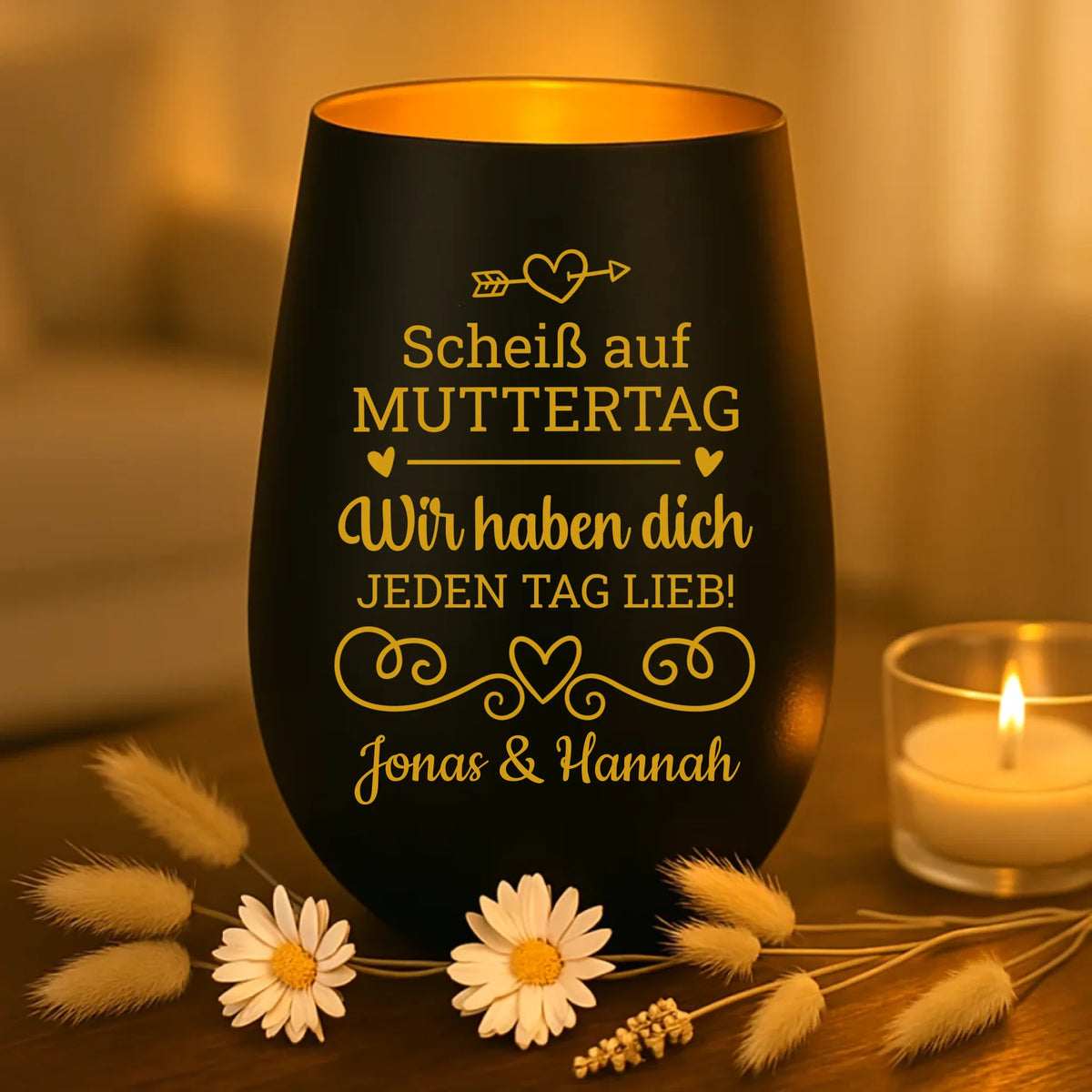 Personalisiertes Windlicht mit Gravur zum Muttertag für Mama