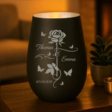 Personalisiertes Windlicht Liebes Rose mit Gravur für Paare – Motiv 2