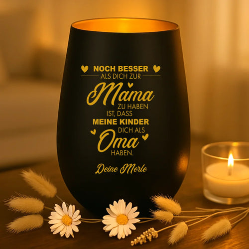 Personalisiertes Windlicht mit Gravur für Mama & Oma – Erst Mama, dann Oma