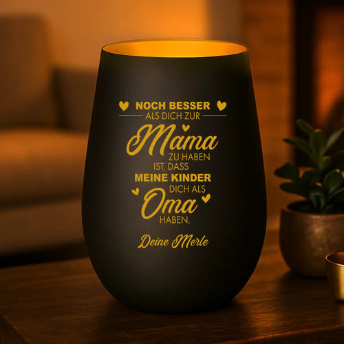 Personalisiertes Windlicht mit Gravur für Mama & Oma – Erst Mama, dann Oma – Motiv 2