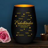 Personalisiertes schwarzes Windlicht mit golden graviertem Design - gefertigt von Love & Faith