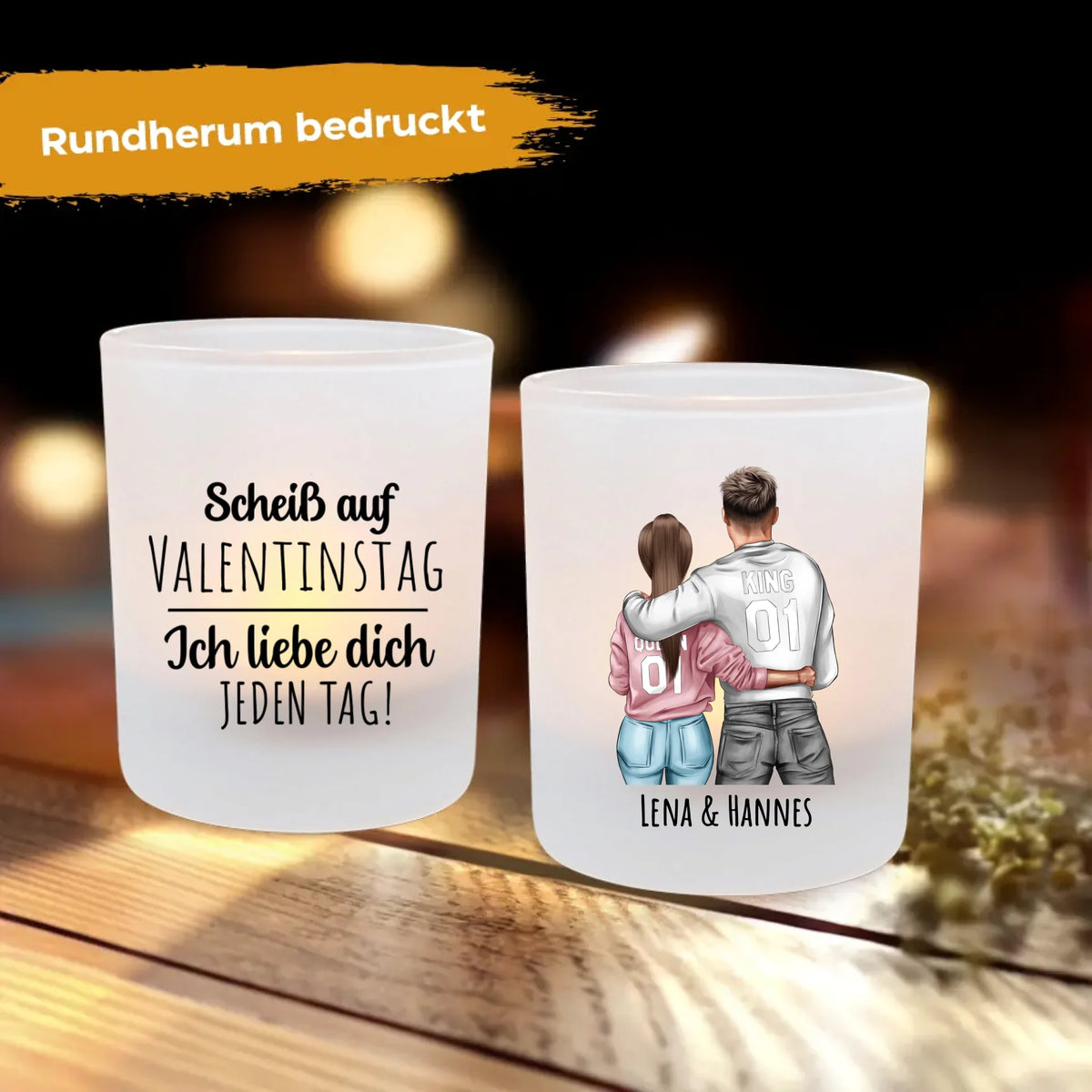 Personalisierter Teelichthalter Jeden Tag mit Druck für Paare