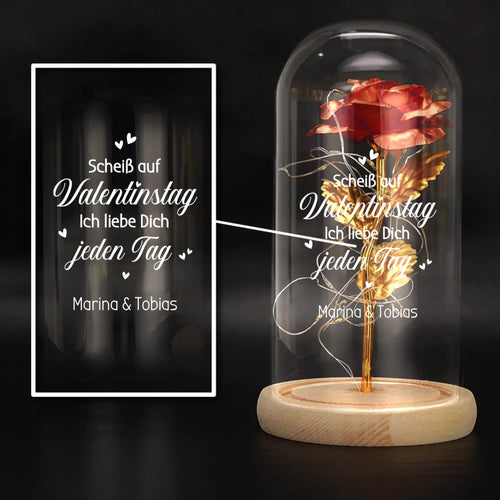 Personalisierte Goldene Rose mit Druck und LED-Licht für Paare zum Valentinstag – Valentinsgruß – Motiv 2