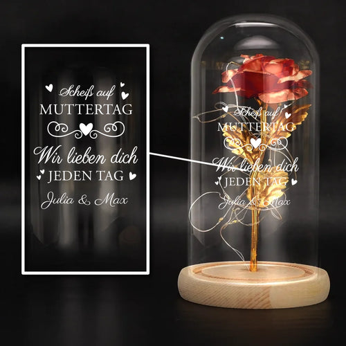 Personalisierte Ewige Rose im Glas "Scheiß auf Muttertag" als Muttertagsgeschenk gefertigt von Love & Faith