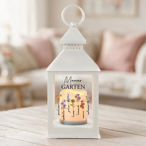 Personalisierte LED Laterne mit Namen und Blumen für Mama & Oma – Mamas Garten