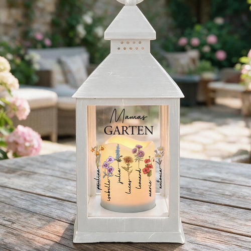 Personalisierte LED Laterne mit Namen und Blumen für Mama & Oma – Mamas Garten – Motiv 2
